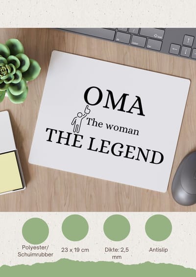 Akyol - oma the woman the legend Muismat - Oma - oma - verjaardag oma - cadeautje - kado - geschenk - 23 bij 19 cm