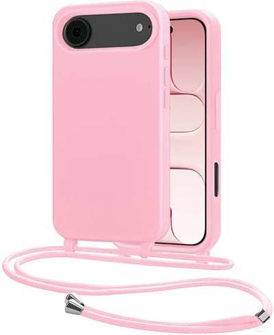 Hoes Geschikt voor iPhone Air Met Telefoonkoord - Siliconen Hoesje Backcover Met Ketting - Lichtroze