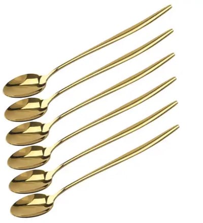 Set van 6 stuks Roestvrijstalen ijslepel - Latte Macchiato lepels - RVS lange yoghurt - Gouden Dessertlepels - Lange Lepels voor Yoghurt of Cocktail - LOUZIR