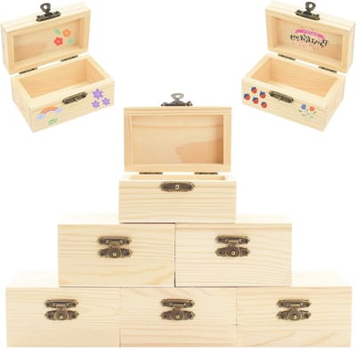 Mini Houten Schatkist met Deksel - 6 Stuks - DIY Doos voor Kinderen, Creatieve Knutselprojecten en Verjaardagsfeestjes