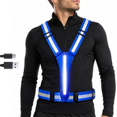 Hardloop Verlichting - Hardloopvest met verlichting - Reflecterend Running Vest - Inclusief kabel - Running Vest - Hardlopen – Reflecterend – Blauw - LOUZIR