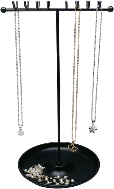 Sieradenrek Display - Ketting Houder - Sieraden Opbergen - Met Haken Dienblad - 20x5x5 cm - Zwart