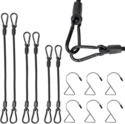 Set van 6 Elastische Carabiner Expander met Haak 30 60 90 cm voor Zonnescherm, Tuin en Camping