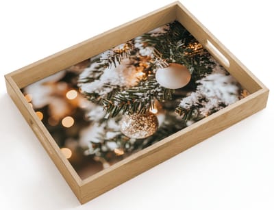Dienblad hout 40x30 cm - Schootdienblad - Kerst - Kerstboom - Winter - Binnen - Sneeuw - Borrelplank rechthoek - Plateau dienbladen