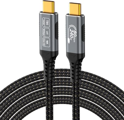 DrPhone NRG3 - Thunderbolt 5 USB-C naar USB-C Kabel – 80Gbps Supersnelle Dataoverdracht - 240W PD Opladen - 16K Ultra HD Video – Voor Laptop, Smartphone, Tablet en Monitor – 1 Meter