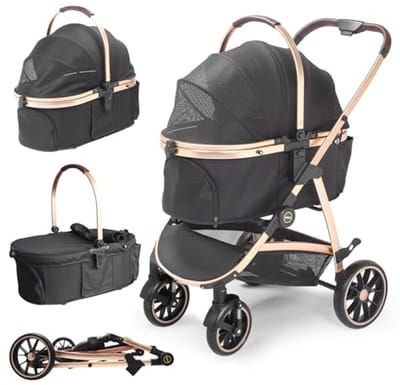 Opvouwbare Hondenbuggy tot 25KG met Draaibare Rubberbanden en Veiligheidsriem