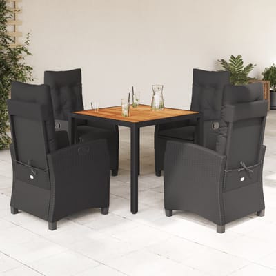 vidaXL - 5-delige - Tuinset - met - kussens - poly - rattan - zwart