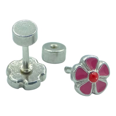 Hypoallergene Kinderoorbellen - Fuchsia Bloem & Schroefsluiting - 5mm