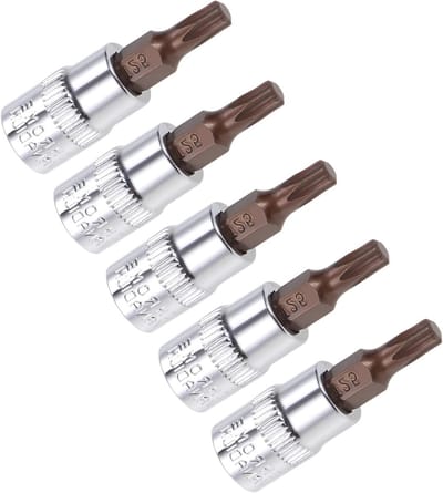 Torx Bit Socket Set T25, 1/4" Schijf 1.5" Lang, S2 Legering, Verhit Behandeld, Geschikt voor Bevestiging, 5 Stuks