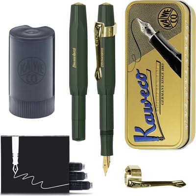Kaweco - Cadeauset - (5delig) - Vulpen CLASSIC SPORT GROEN Fountain Pen - Extra Fine - Vintage blikje - Nostalgie Oktogonal Clip Vergoldet - Patronen houder - Vullingen