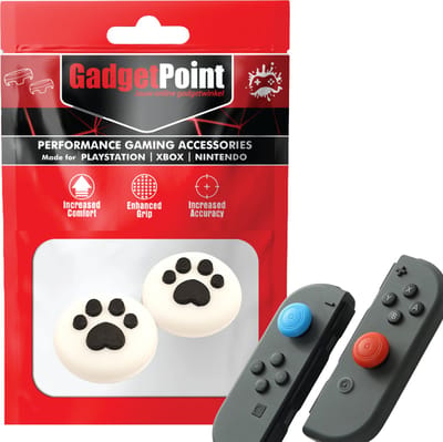 Gadgetpoint - Thumb Grips voor Nintendo Switch Joy-Con Controllers - Gaming Thumbgrips - Performance Anti-Slip Thumbsticks - Bescherming Accessoires - Pootjes - Wit met Zwart