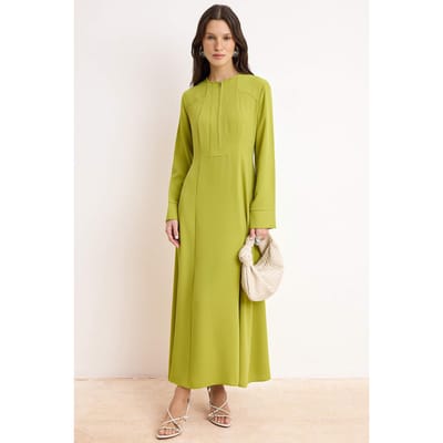 Groene, platte maxi-jurk voor dames, lange, casual/dagelijkse A-lijn jurk met hijab