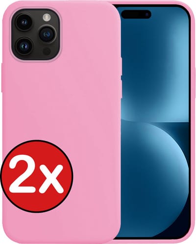Hoesje - 2 Stuks - Geschikt voor Apple iPhone 15 Pro - Sterk & Shockproof - Telefoonhoes - Back Cover - Case Siliconen - Telefoon Hoes - Lichtroze