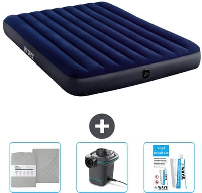 Intex Luchtbed - 2-Persoons - 152 x 203 x 25 cm cm - Blauw - Inclusief Hoeslaken - Pomp en Reparatieset