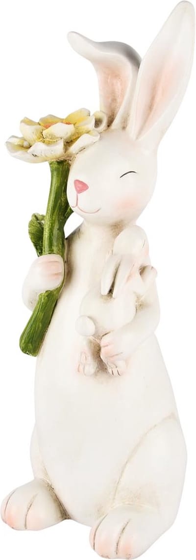 Dekoratief | Bunny zittend m/bloem, wit, resina, 17x14x35cm | A250560