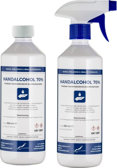 Handalcohol spray 70% - 500 ml met spraykop + 500 ml met dop