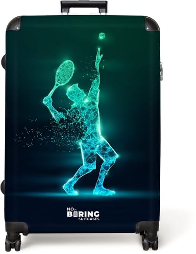 NoBoringSuitcases.com® - Koffer groot - Reiskoffer lichtgewicht - Digitale tennisspeler in futuristische stijl - Rolkoffer met 4 wielen - Grote trolley XL - 98 liter bagage