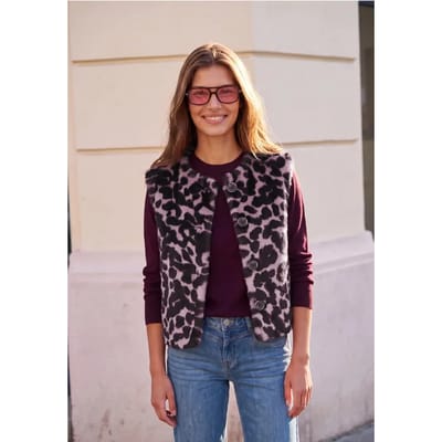 Vest van imitatiebont met ronde hals en print