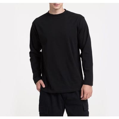 T-shirt met ronde hals en lange mouwen Herfst Winter Katoen Los Binnenkleding Puur Wit Basis Shirt Top 4XL black