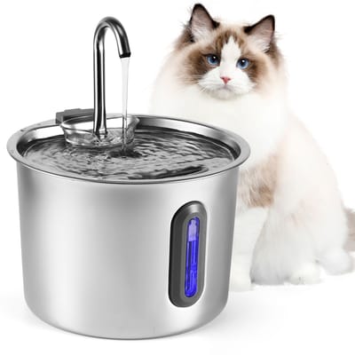 Lemlit Kattenfontein 2,2 L - Drinkfontein Kat en Hond met Stille Pomp - Automatische Waterfontein met LED en 4-voudig Filtersysteem - Zilver