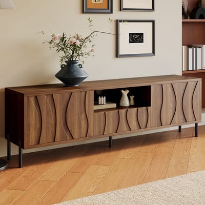 MODENUIT Tv-Meubel - 3 Deuren Met Opbergruimte En Kabeldoorvoer - Voor Woonkamer - MDF Naturel - 160x35x46 Cm