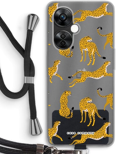 Case Company® - Hoesje met koord geschikt voor OnePlus Nord CE 3 Lite hoesje met Koord - Luipaard - Telefoonhoesje met Zwart Koord - Bescherming aan alle Kanten en Over de Schermrand