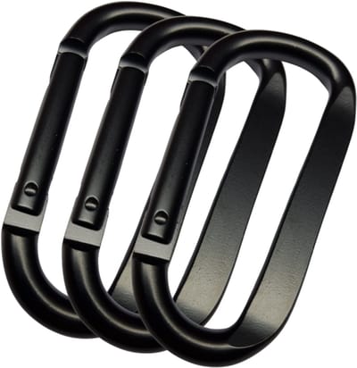 DX - Triopakket Karabijnhaak Plat - 3 stuks - 6x60mm - D-Vorm Carabiner- Zwart- Platte Musketonhaak