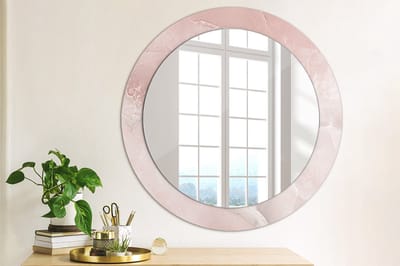 Wallfluent Bedrukte Ronde Spiegel - Ronde Wandspiegel Met Print Roze Steen - 70 cm / 56 cm - Roze - Roze Ronde Wandspiegel Decoratieve Print - Badkamerspiegel - Gangspiegel - Eetkamer - Hangspiegel