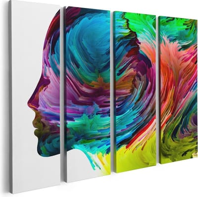 Artaza Canvas Schilderij Vierluik Abstracte Kunst van een Gezicht - Hoofd - 80x60 - Foto Op Canvas - Canvas Print