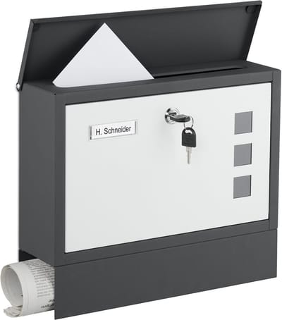 Brievenbus met slot - 30 x 36 x 11 cm - krantenvak - 4 sleutels - antraciet