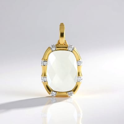 Cavill - Zilveren hanger met vergulde 925 sterling zilver - Groene amethist 5,4 ct antiek schaakbord - 32 ronde zirkonia - Elegant dames sieraad