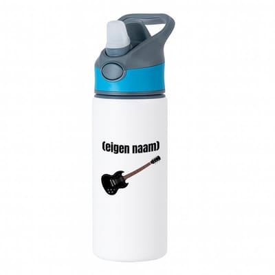 Hacebo® - zwarte elektrische gitaar met eigen naam waterfles met rietje blauw - Gitaar - muziek liefhebbers - gitaristen - gitaar liefhebbers - verjaardag - cadeau - kado - water fles - 650ML