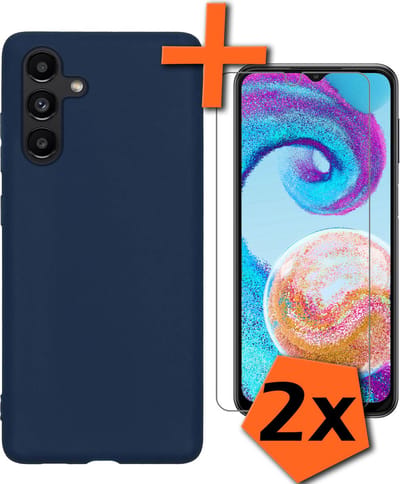 Hoes - Met 2x Screenprotector - Geschikt voor Samsung Galaxy A04s - Sterk & Shockproof - Back Cover - Siliconen Case - Telefoon Hoes - Donkerblauw