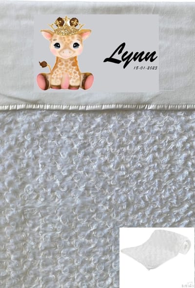 Soft Touch Babydeken Wit Giraffe met naam en geboortedatum - Wiegdeken met naam - extra zacht 75 x 100 cm - Gepersonaliseerd - Babydekentje voor ledikant - Meisje - Babydeken voor kinderwagen - Kraamcadeau - Kraamcadeau met naam - deken met naam