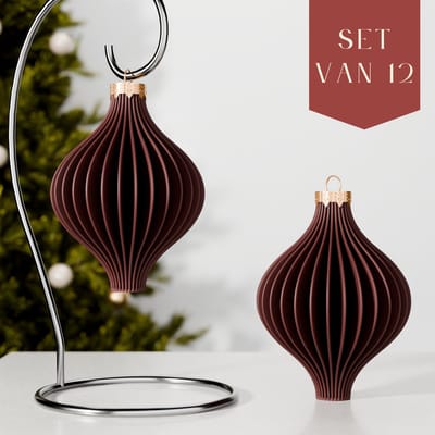 Fleuriek - Luxe kerstballen set van 12 - Rode kerstversiering, onbreekbare plastic kerstballen met streep patroon - Feestelijke kerstdecoratie met matte afwerking