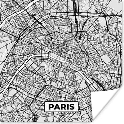 Poster Frankrijk - Plattegrond - Kaart - Parijs - Stadskaart - 100x100 cm XXL