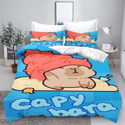 Capibara Voor Thuis Dekbedovertrek Set 3d Kinderbeddengoed 100% Polyester Bedrukt Schattig Cartoon Dekbed Geschikt Kinderen 240x220cm