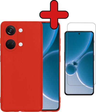 Hoesje - Met Screenprotector - Geschikt voor OnePlus Nord 3 - Sterk & Shockproof - Telefoon Hoes - Back Cover - Siliconen Case - Telefoonhoes - Rood