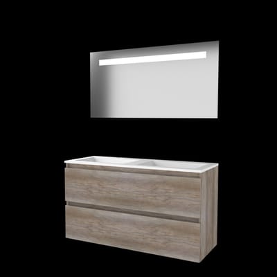 Basic-Line Economic 46 Badkamermeubelset - 120 x 46 cm - Greeploos - 2 Lades - Acryl Wastafel - 2 Kraangaten - Spiegel met LED Verlichting - Scotch Oak