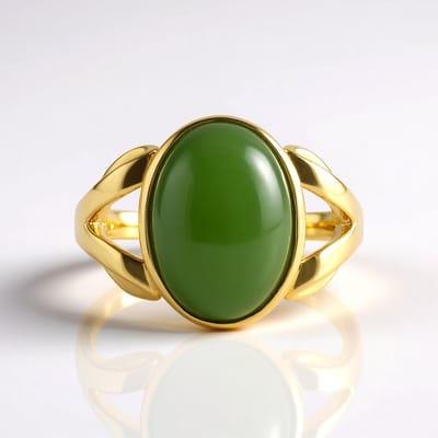 Cavill - Zilveren ring verguld - 6,176 ct ovale Canadese jade - 925 Sterling zilver - moderne elegante groene damesring