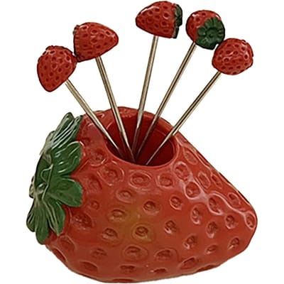 5 Stuks Fruitvorkset Leuke Vorm Multifunctioneel Roestvrij Staal Fruitvorken Voedselprikkers met Houder brown