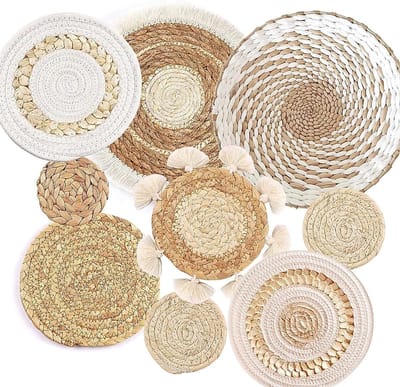9-delige Boho-wandmandenset, zeegras rotan Boho-decoratie, ronde wanddecoratie voor woonkamer, slaapkamer en eetkamer