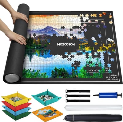 Thijox - Legpuzzelmat Vilten Puzzelmat voor 2000/1500/1000 Stukjes met 6 Opbergbakken, Puzzelaccessoires voor Opslag en Verplaatsing (117,9 x 80 cm)