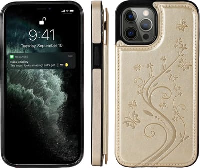 Hoesje geschikt voor Samsung Galaxy S24 - Backcover - Pasjeshouder - Portemonnee - Bloemenprint - Kunstleer - Goud