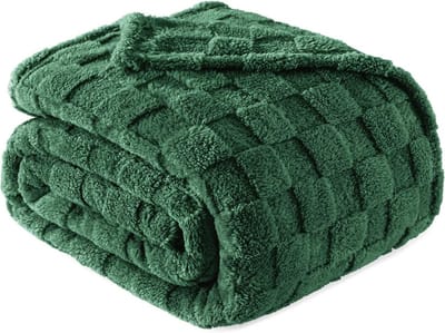 Geruite flanellen fleece deken - lichtgewicht en super zacht voor alle seizoenen (229 x 229 cm, bosgroen)