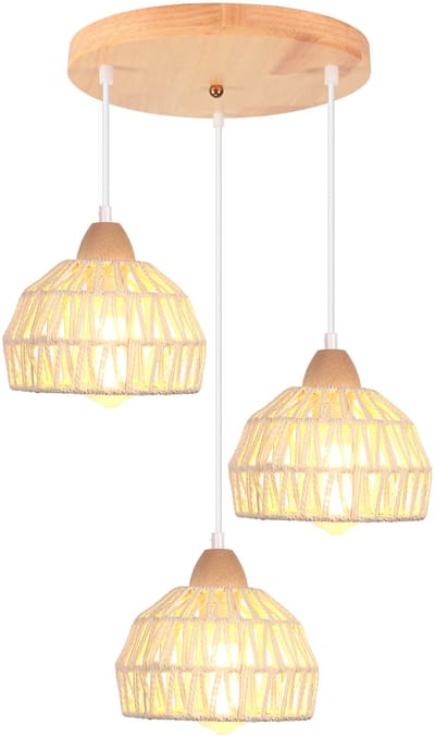 3 Lampen Hanglamp Geweven Boho Plafondlamp voor Slaapkamer Kroonluchter voor Woonkamer Keuken Hal Wit