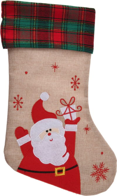 Christmas Decoration kerstsok - met kerstman - H42 cm - jute/polyester