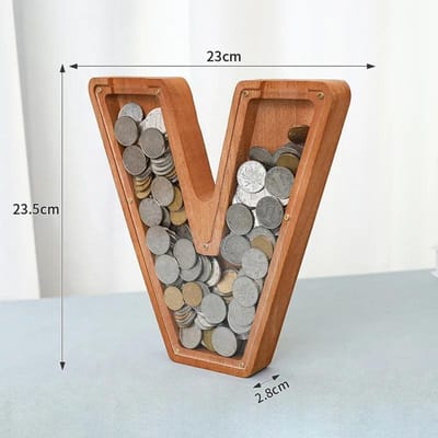 23cm Groot Formaat Zesentwintig Letter Spaarpot Houten Munt Spaardoos Pot Munt Opbergdoos Bureau Ornament Huisdecoratie Ambacht