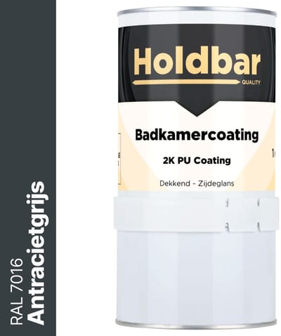 Holdbar Badkamercoating Antracietgrijs (RAL 7016) 1 kg - Badkamerverf - Tegelverf - Alle kleuren - Waterdichte Badkamer verf - Ook Toepasbaar in douchecel - Gemakkelijk te reinigen - 2 Componenten