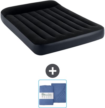 Intex Luchtbed - Twijfelaar - 137 x 191 x 25 cm - Donkerblauw - Inclusief en Hoeslaken